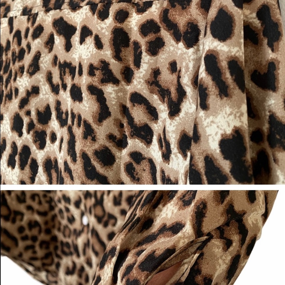 Leopard Button Down Blouse Size Large - Picture 3 of 4